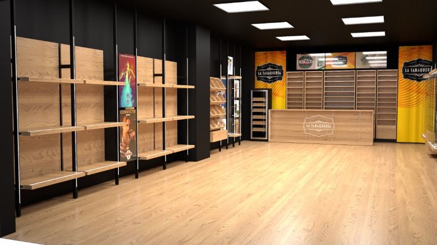 Interiorismo tabaquería — interiorismo comercial diseñado y fabricado por Reclamo Design en Tenerife