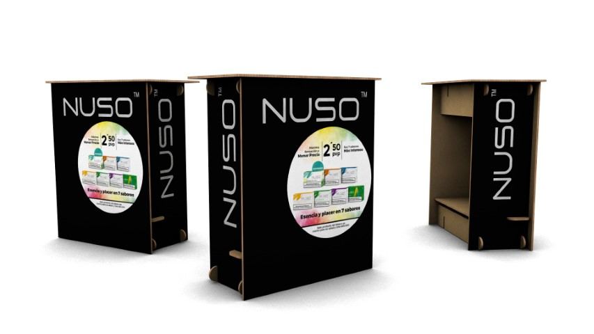 Mostrador Nuso cartón — mobiliario comercial diseñado y fabricado por Reclamo Design en Tenerife