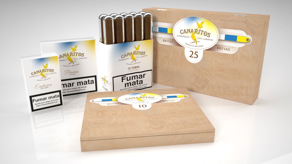 Packaging mazo 10 tubos Canaritos — packaging diseñado y fabricado por Reclamo Design en Tenerife